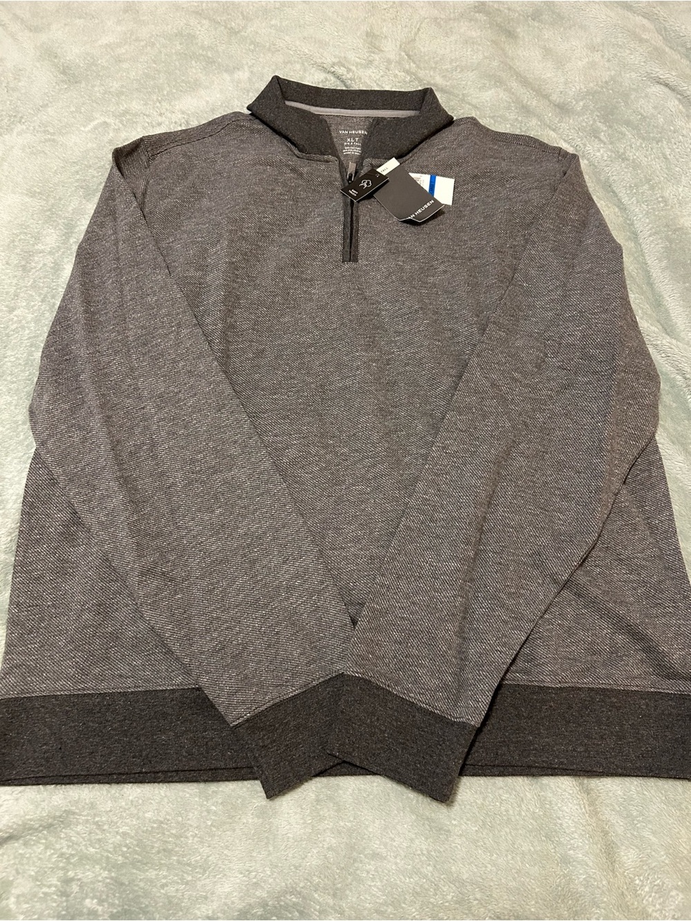 Van Heusen Men's Heathered Dark Gray Quarter-Zip Sweater